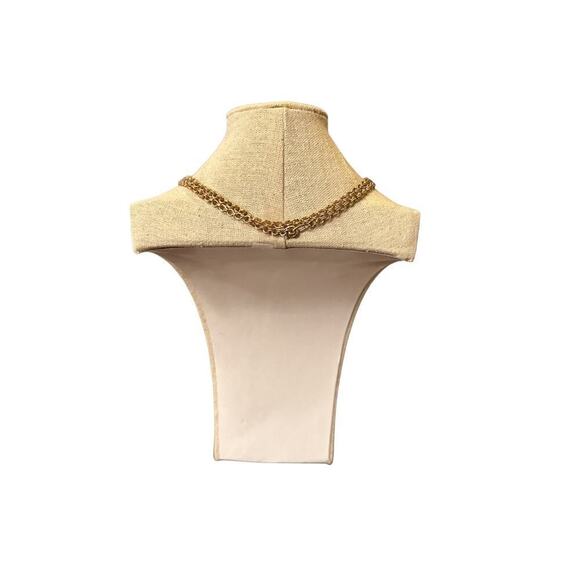 Vintage Womens Double Necklace With Orange Pear Shaped Stone Antiqued Gold Tone - Picture 4 of 4